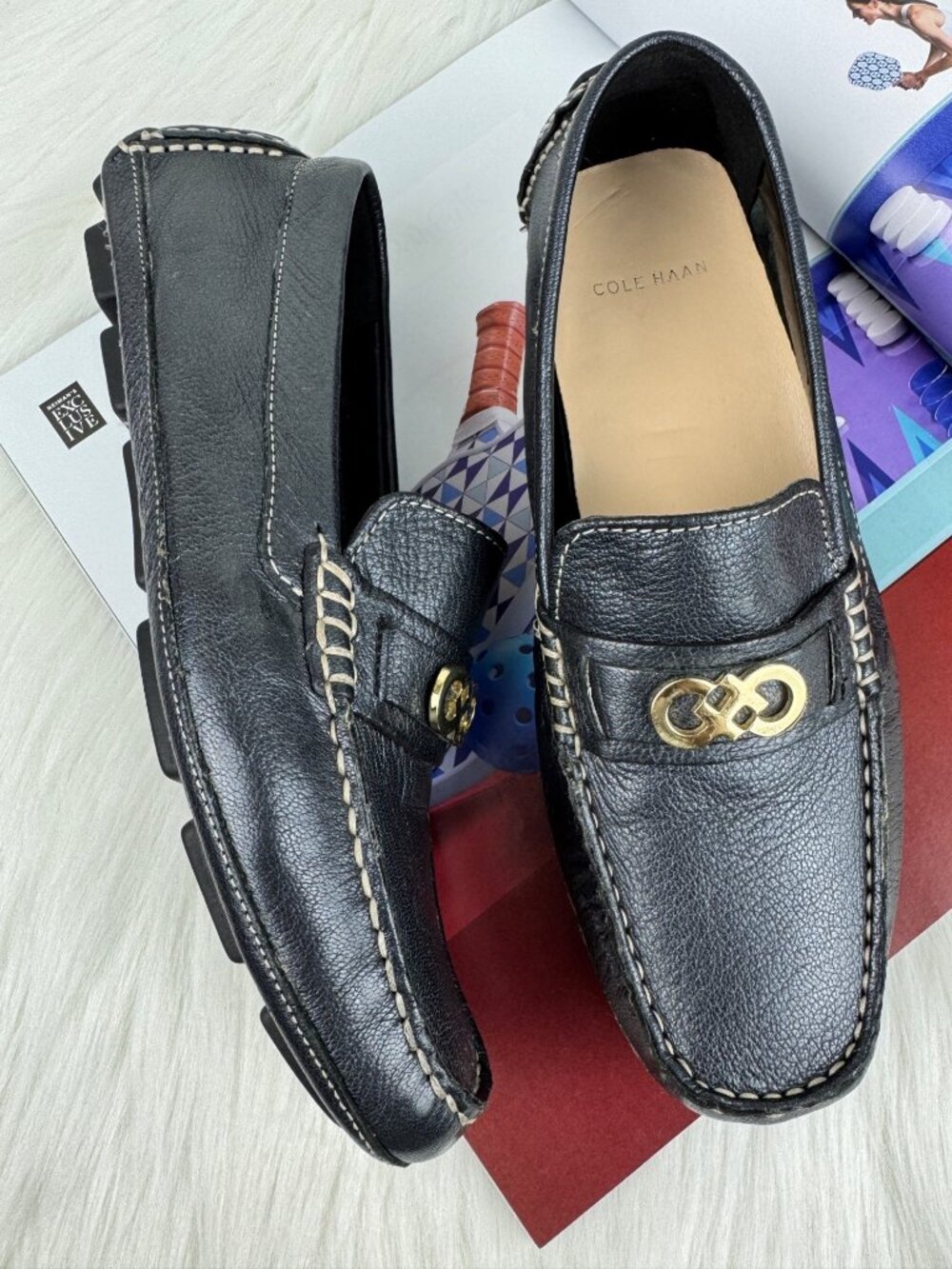 Cole Haan CH Logo II Shelby Leather Driver Loafer Shoes Sz 6B Black D41924